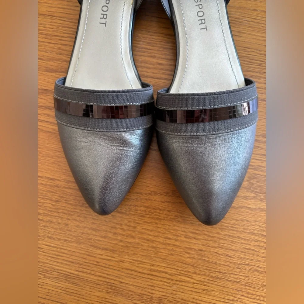 Anne Klein Sport Onmyway d’Orsay Pewter Leather Metallic Pointed Toe Flats, 8